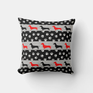 Oreiller décoratif teckel gris rouge noir et blanc