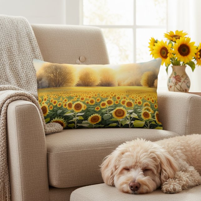 Oreiller décoratif tournesol jaune coucher de sole (Sunflower Lumbar Pillow🌻 Nature's Glow in Your Home! 🌞)