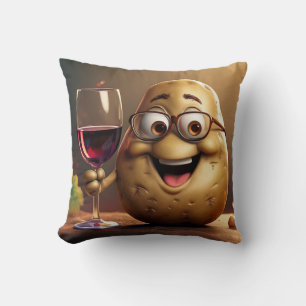 Oreiller drôle de pomme de terre buvant du vin !