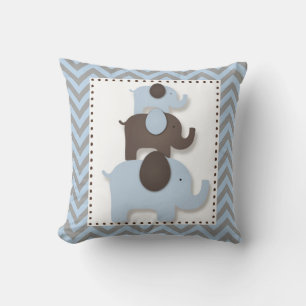 Oreiller éléphant Chevron Bleu & Gris