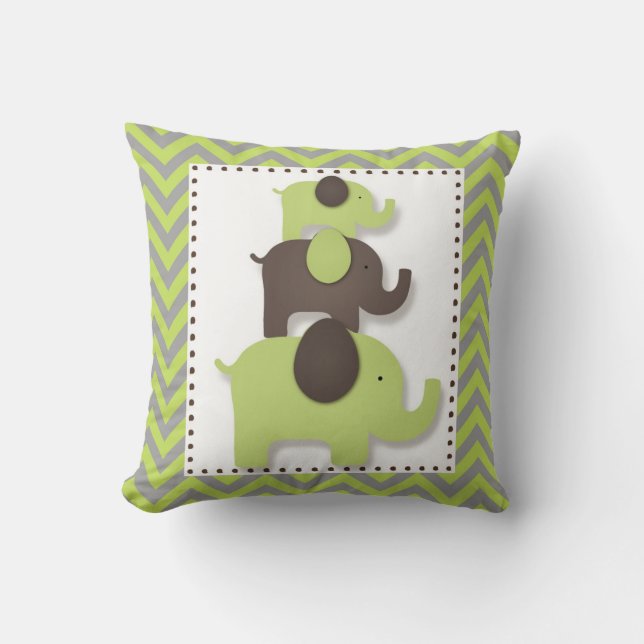 Oreiller éléphant Chevron Vert & Gris (Recto)