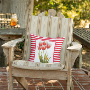 Oreiller extérieur fleur de tulipe rouge de style