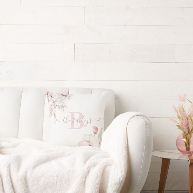 Oreiller Fleur de Cerisier Aquarelle Monogrammee (Canapé)