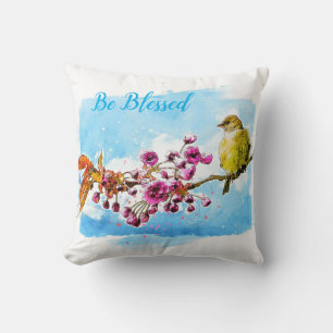 Oreiller Fleurs de Cerisier de Printemps et Pinson