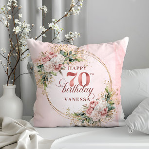 Oreiller floral aquarelle rose poussiéreux 70e ann