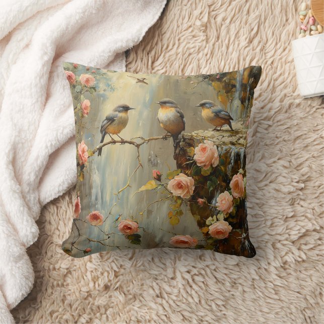 Oreiller floral avec jet d'eau de roses oiseaux à  (Couverture)