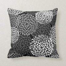 Oreiller floral noir et blanc - Chrysanthème