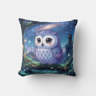 Oreiller Galaxie Chouette Bleue Étoilée
