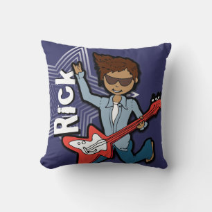 Oreiller garçon rockstar guitariste bleu foncé au 