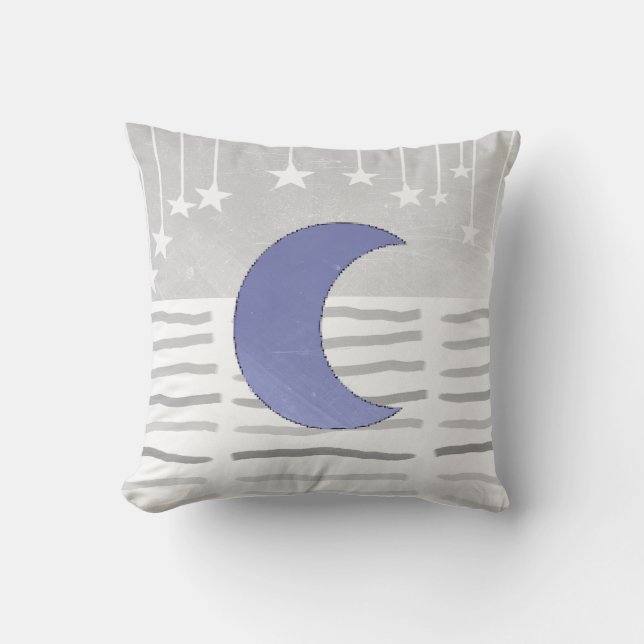 Oreiller gris et bleu avec lune et étoiles (Recto)