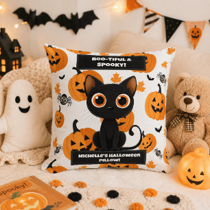 Oreiller Halloween – Chat et Citrouille Boo-tiful
