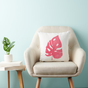 Oreiller imprimé feuille de Monstera rouge