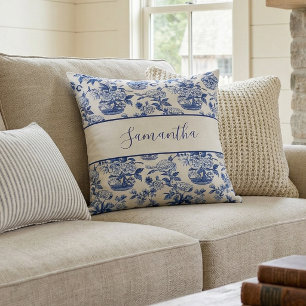 Oreiller jetable à monogramme bleu de style countr