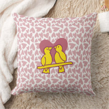 Oreiller jetable Oiseaux d'amour mignons et cœurs