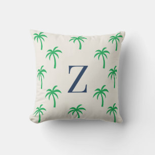 Oreiller jeté à monogramme avec palmier preppy