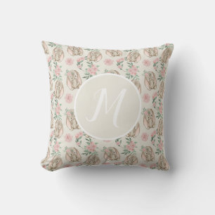 Oreiller jeté à monogramme de petits lapins