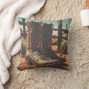 Oreiller jeté à motif de bottes de cowboy western
