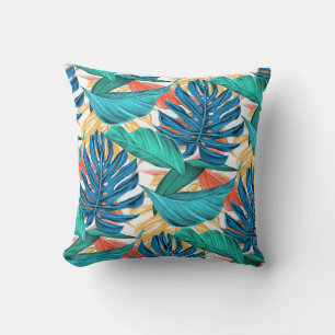 Oreiller jeté à motif de feuilles tropicales
