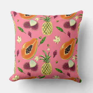 Oreiller jeté à motif de fruits tropicaux hawaïens
