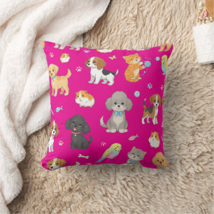 Oreiller jeté à motif de mignon animal de compagni