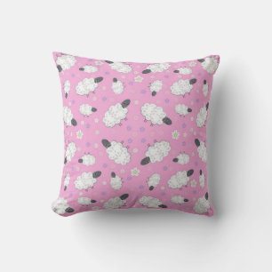 Oreiller jeté à motif de mouton rose mignon
