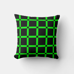 Oreiller jeté à motif quadrillé noir et vert néon