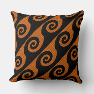 Oreiller jeté à motif tourbillonnant noir et orang