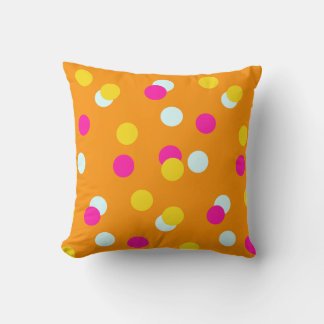 Oreiller jeté à pois rose orange blanc et jaune
