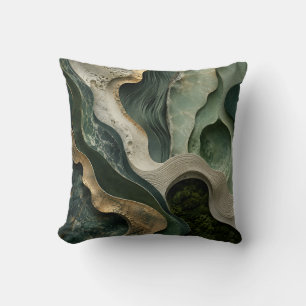 Oreiller jeté abstrait en marbre doré vert Art d