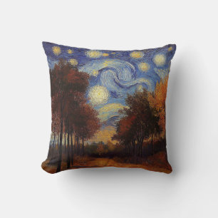 Oreiller jeté artistique Forêt d'automne étoilée