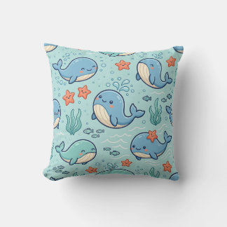 Oreiller jeté Baleine Bébé – Motif Océan Pastel