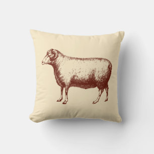 Oreiller jeté beige rustique de mouton de bélier v