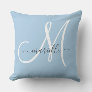 Oreiller jeté bleu à monogramme élégant