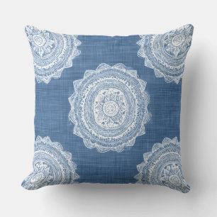 Oreiller jeté bleu boho