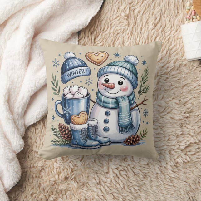 Oreiller jeté Bonhomme de neige d'hiver (Couverture)