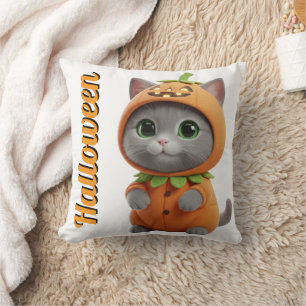 Oreiller jeté chat citrouille mignon 3D pour Hallo