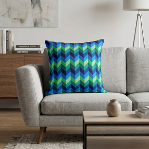 Oreiller jeté Chevrons Ombré Bleu Vert