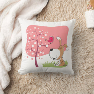 Oreiller jeté Chien de dessin animé Fleur Rose