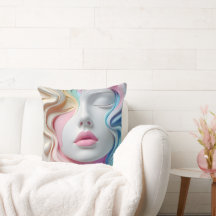 Oreiller jeté d'art de visage abstrait pastel mode