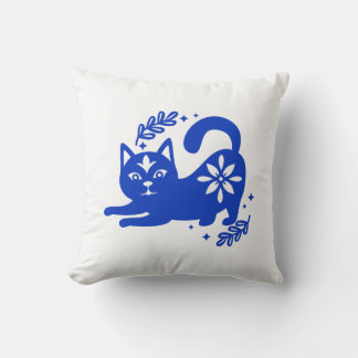 Oreiller jeté de chat bleu ludique – CozyBun