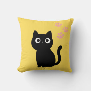 Oreiller jeté de chat noir mignon Décora jaune K