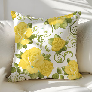 Oreiller jeté de fleurs roses chic démodées jaunes