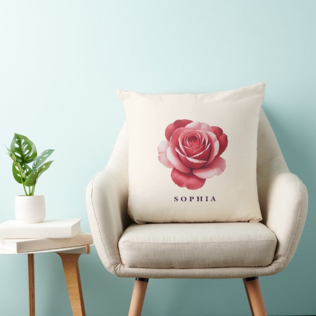 Oreiller jeté de rose rouge personnalisé Élégant (Chaise)