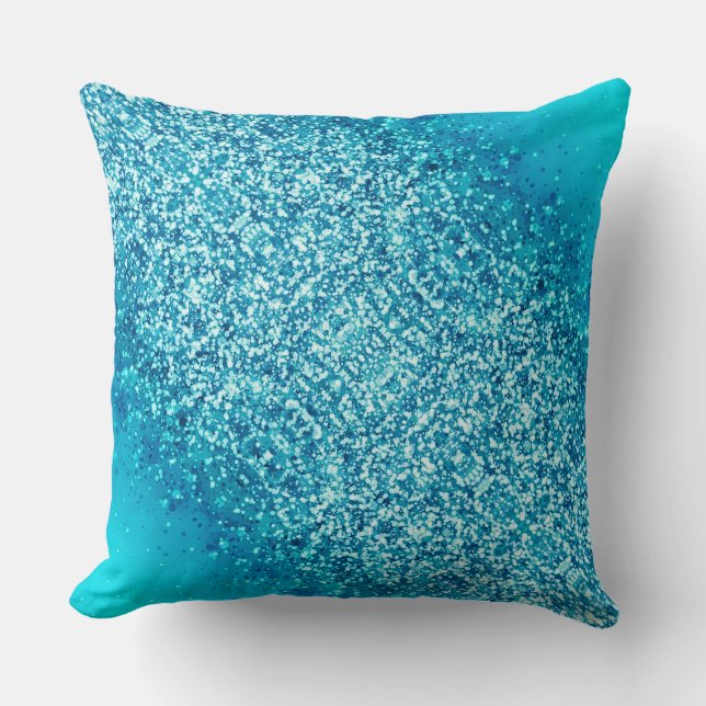 Oreiller jeté élégant à paillettes de givre bleu 2 (Recto)