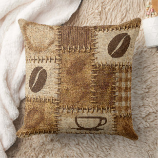 Oreiller jeté en patchwork de café rustique