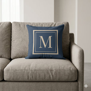 Oreiller jeté encadré monogramme bleu personnalisé