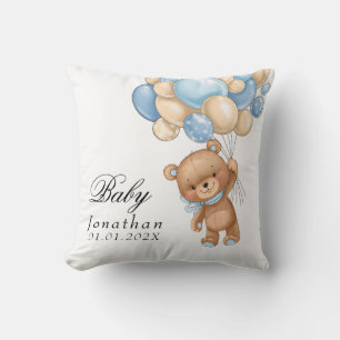 Oreiller jeté Fête de Bébé Teddy Bear Ballon Bleu