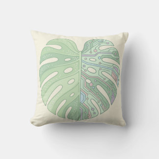 Oreiller jeté feuille de Monstera circuit cybernét