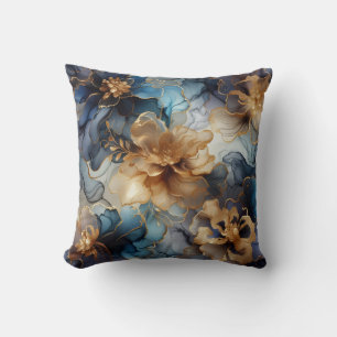 Oreiller jeté floral à encre alcoolique bleu royal