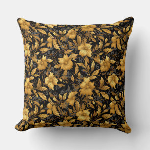 Oreiller jeté floral doré vintage – Élégant noir